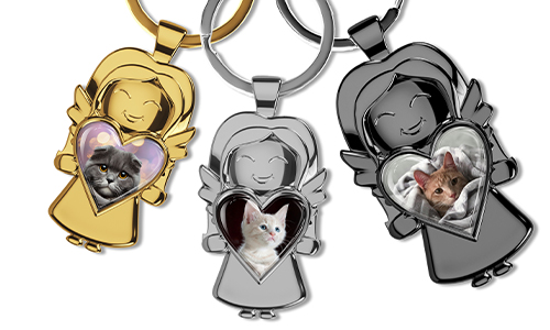 Porte-clés ange personnalisé avec photo de votre adorable chat dans un cœur