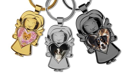 Unique angel keychain with photo of your lovely dog in heart
