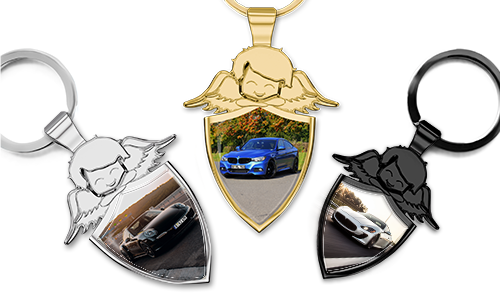 Guardian angel keychain shield with your car photo