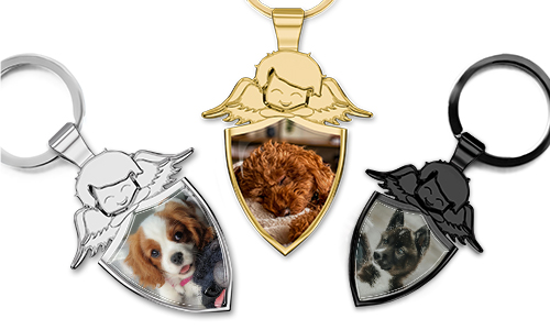 Angel keychain shield with personalised photo of your dog