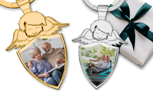 Guardian angel keychain shield with your grandpa photo