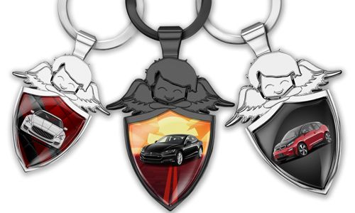 Personalised angel keychain shield - gift for car-lover