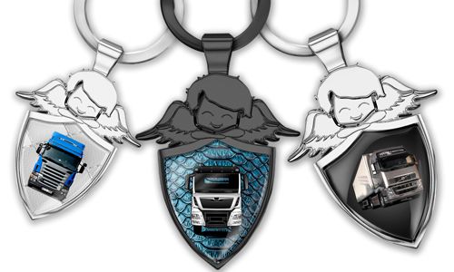 Personalised angel keychain shield - gift for truck-lover