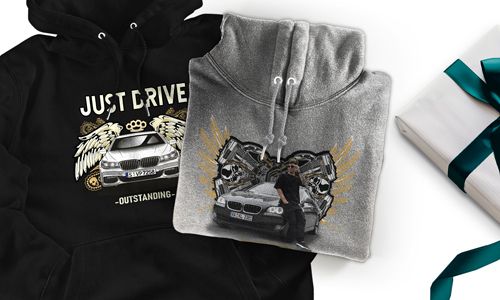 Hoodie with car motif for boyfriend