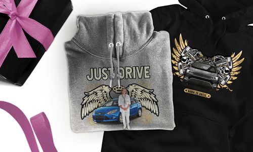 Hoodie with car motif for your grandma !