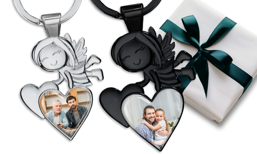 Guardian angel keychain with photo of dad in a heart