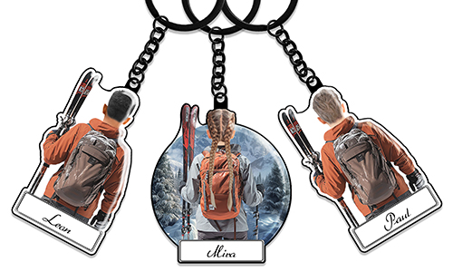 Keychain For Skiers With Your Chosen Name And Hairstyle