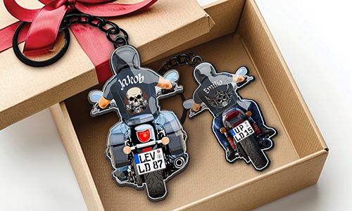 Biker-sleutelhanger met de naam van je vader!