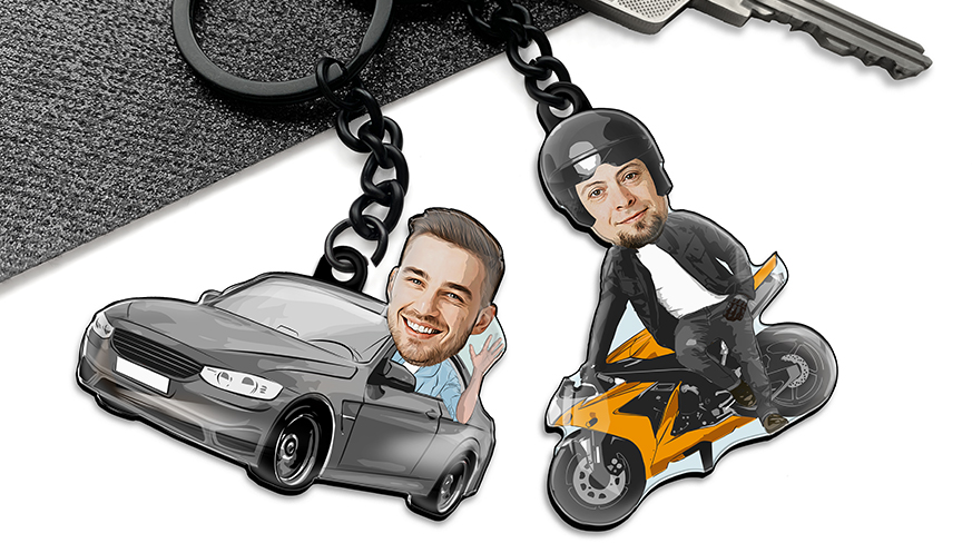 head-personalised-keychain-comic-car