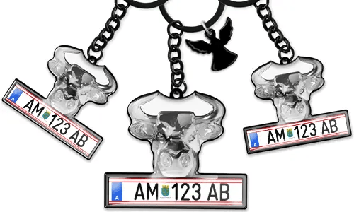 Porte-clés de taureau avec plaque d'immatriculation