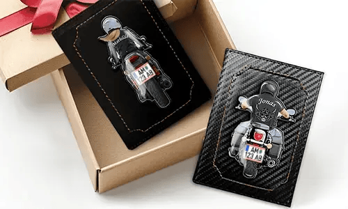 Motorcycle document holder with name and licence plate - best gift for a man/woman lover