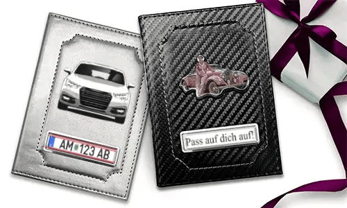 Car document holder with photo and license plate for your grandmother