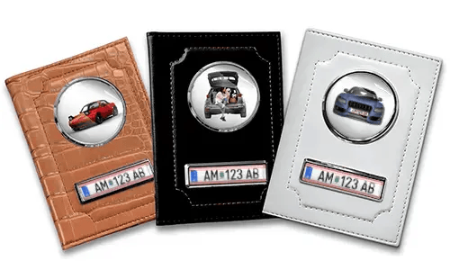 Standard car document holder with car/photo and license plate for your wife
