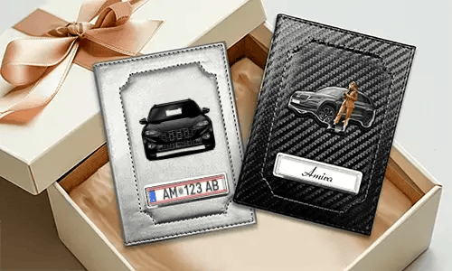 Personalized car documents holder with car/photo and license plate for yourself