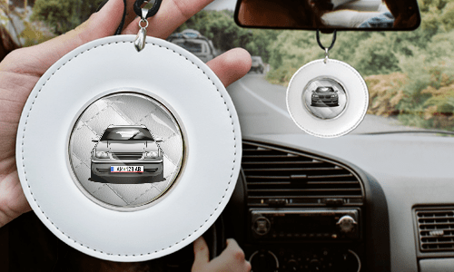 Autospiegelketting Rond - Wit leer