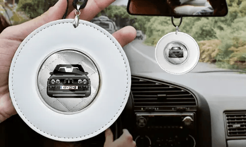 Autospiegelketting Rond - Wit leer