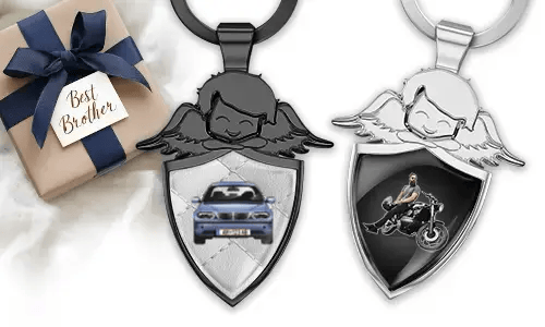 Personalised angel keychain shield - gift for your brother