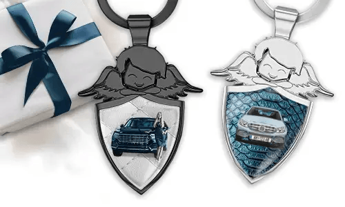 Guardian angel keychain with your own vehicle