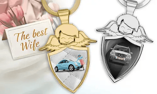 Portachiavi scudo angelo personalizzato - regalo per tua moglie