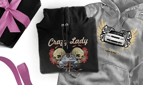 Personalised hoodie with car motif for your girlfriend