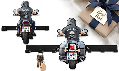Porte-clés mural moto pour ton père – le meilleur cadeau avec son nom et sa plaque d'immatriculation