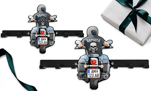 Meilleur cadeau pour vous - Porte-clés mural moto avec votre nom et plaque d'immatriculation