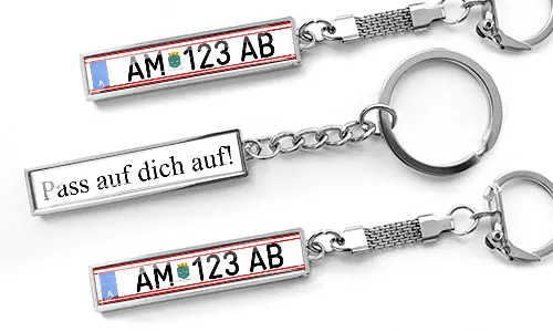 Metall-Schlüsselanhänger im Business-Stil mit individuellem Nummernschildtext und graviertem Nachrichtendesign