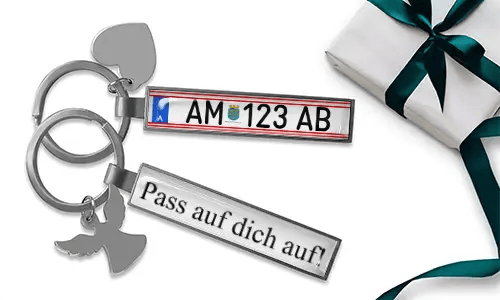Personalized license plate keychain with custom plate heart charm and gift box