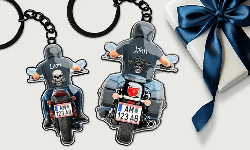 Personalisierter Motorrad-Schlüsselanhänger mit Name und Kennzeichen – Geschenk für deinen Freund