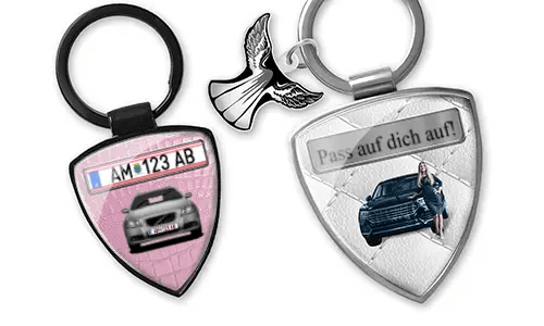 Personalized women's shield keychain