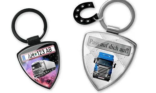 Keychain shield with truck image