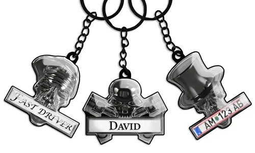 Porte-clés Tête de Mort et Plaque d'Immatriculation