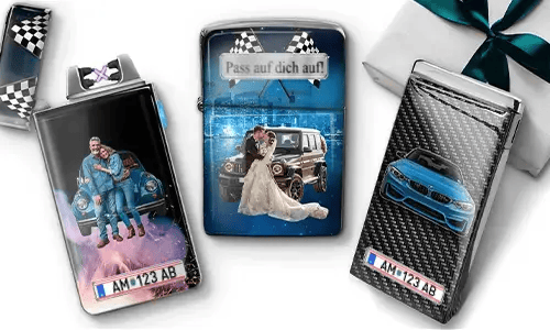 Personalized stainless steel lighters with custom car and couple designs for husband gifts