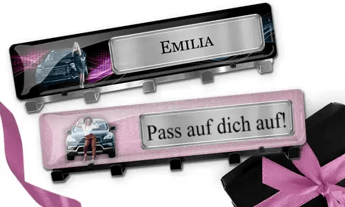 Personalised luxury keyholder-wall with text and car picture for your wife