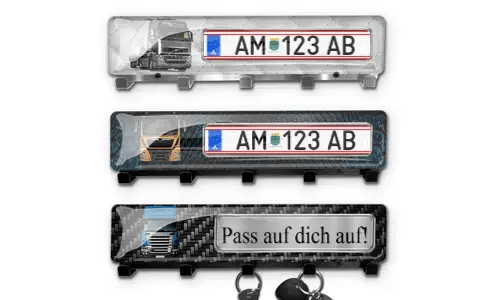 Porte-clés mural avec image de camion et plaque d'immatriculation