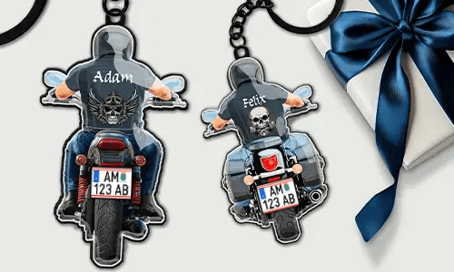Porte-clés moto avec nom et plaque d'immatriculation pour meilleurs amis