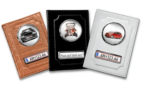 Personalized car documents holder for sister in black, white and brown