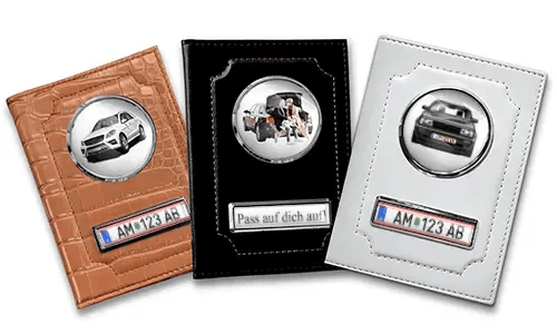 Three personalized car document holders for couples