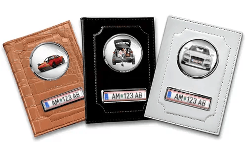Personalized car documents holder for wife in black, white and brown leather