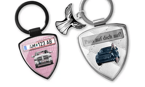 Shield keychain with women's photo