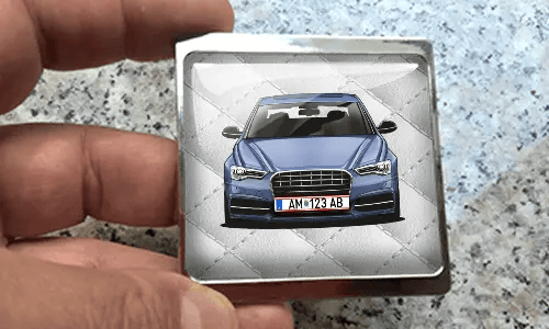 fotomagnet mit blauen Auto in der Hand kühlschrankmagnet foto