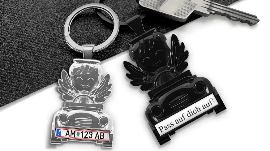 head-keychain-angel-in-car-license-plate-coated